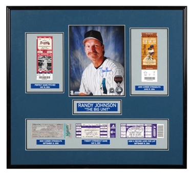 Randy Johnson MLB Authentic Ticket Stub and Signed Photo Display ( 5 Milestone Tickets)